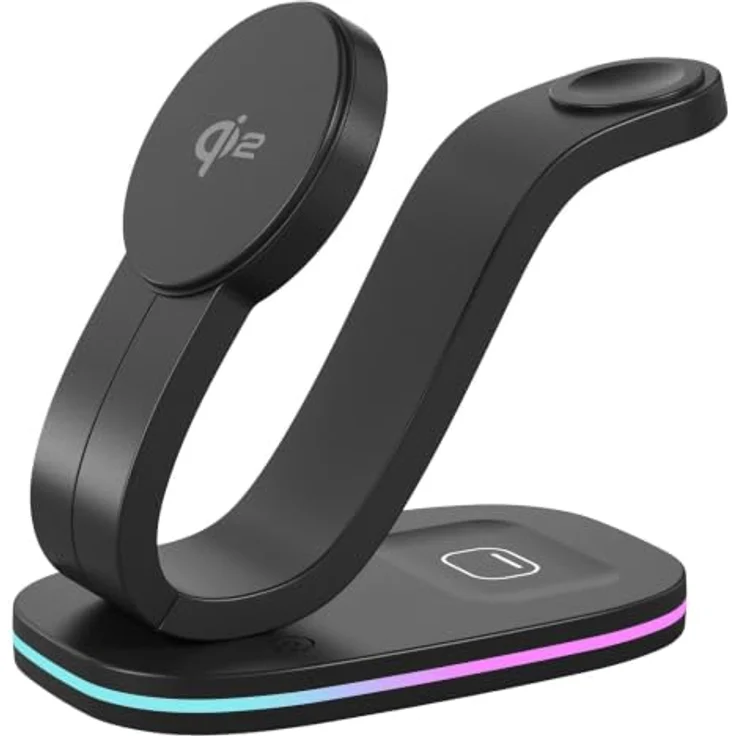 Wigento Universelle 3 in 1 Wireless Ladestation für Smartphone, Smartwatch und Kopfhörer, kompakt in Schwarz – Bild 1
