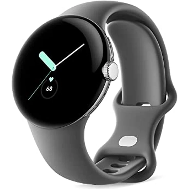 Google Pixel Watch, Android Smartwatch mit Aktivitätsverfolgung, Herzfrequenzmonitor, Gehäuse aus poliertem Silber, Charcoal Active Band, LTE, Einheitsgröße – Bild 1