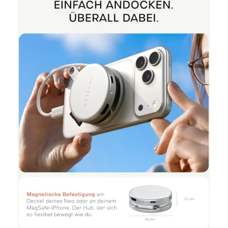 SATECHI USB-C Hub OntheGo™ 5-in-1, HDMI 4K@60 Hz, Silber, mit 60 W Passthrough-Laden und magnetischer Befestigung – Bild 4