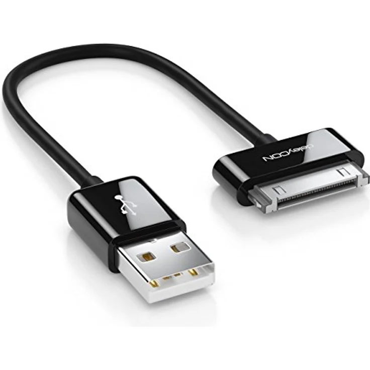 deleyCON 30-Pin USB Kabel, 0,15m Dock Connector Ladekabel für iPhone 4s/4/3Gs/3G, iPad, iPod - Schwarz – Bild 1
