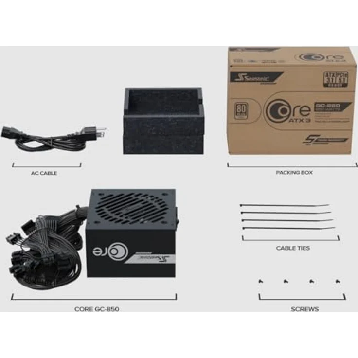 Seasonic CORE GC-850 ATX3, 850W Netzteil mit 80 PLUS Gold-Zertifizierung, aktive Kühlung, schwarz – Bild 2