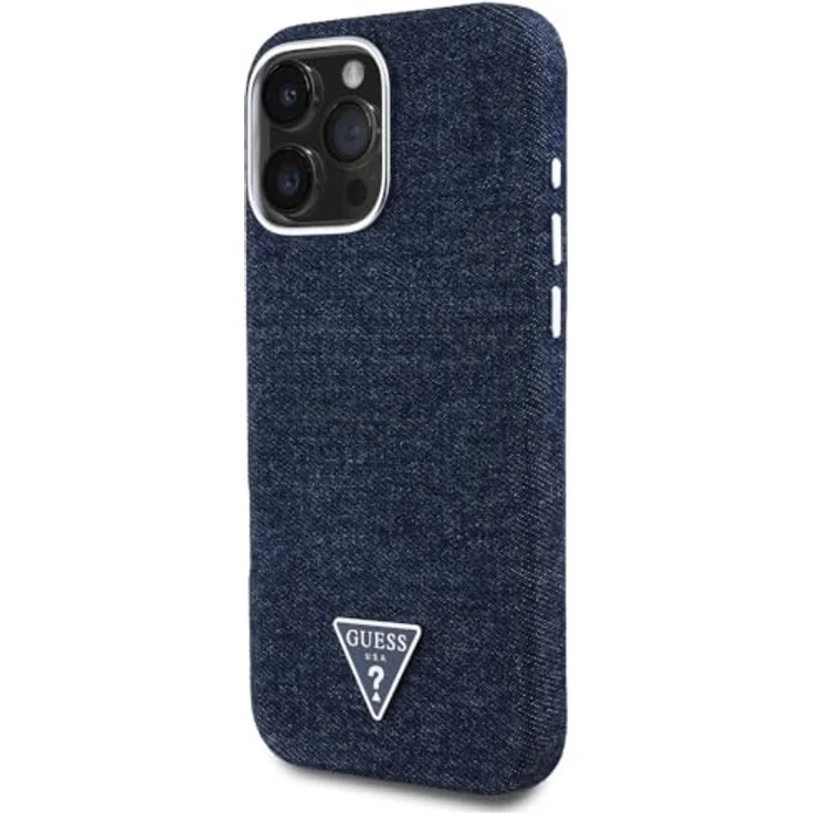 CG MOBILE Guess Denim Triangle Logo Hardcase-Hülle für iPhone 16 Pro, kompatibel mit MagSafe, Blau, PC/Denim/Aluminium/Mikrofaser – Bild 2