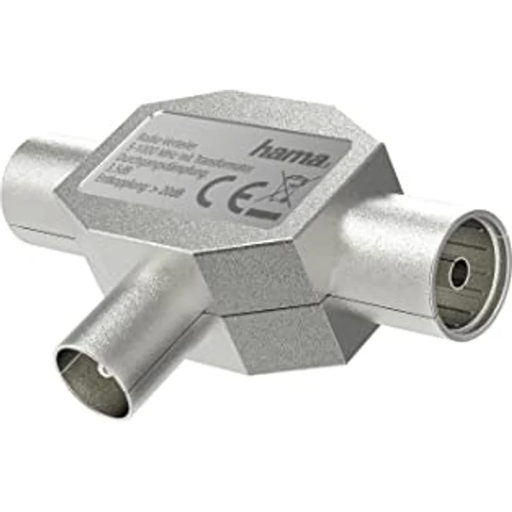 Hama Verteiler Antennenstecker auf 2X Antennenbuchse (Koaxial, Verteiler, Splitter, Matelgehäuse, 1000MHz) Silber – Bild 2