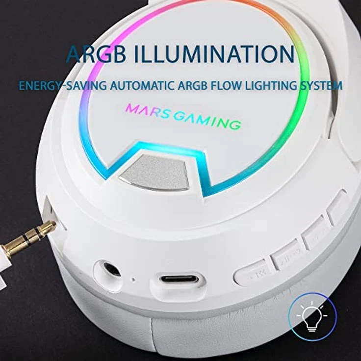 MARSGAMING Mars Gaming MHW-100 Weiß, Drahtloses Headset ARGB Flow, Abnehmbares ENC-Mikrofon, Ultraleicht, Aktive ENC + Passive Geräuschunterdrückung, Universelle Kompatibilität – Bild 3