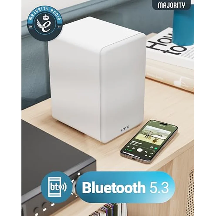 MAJORITY D70X Aktivlautsprecher, 70W Bluetooth Regallautsprecher mit HDMI ARC, Dualtreiber Kohlefaser, Studio Monitor mit Fernbedienung (Weiß) – Bild 4