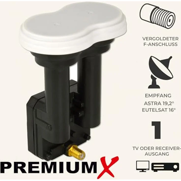 Premium X Monoblock Single PXMB-3S LNB, 0,1dB für Astra 19,2° und Eutelsat 16°, HDTV, FullHD, 3D, UltraHD 4K tauglich für 80-85cm Schüssel, 1 Teilnehmer – Bild 3