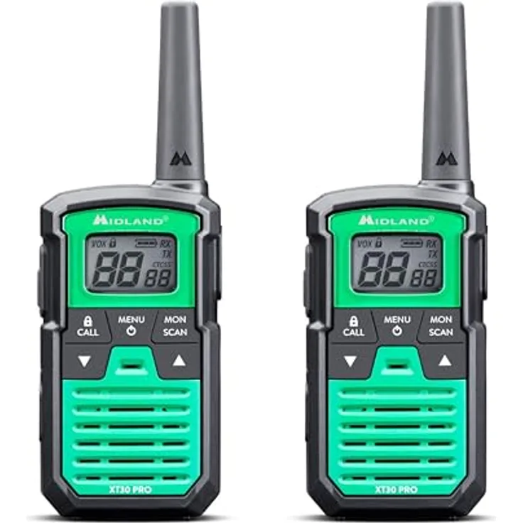 MIDLAND XT30 Pro Walkie Talkie, 16 PMR446-Kanäle, Reichweite bis zu 6 km, spritzwassergeschützt, Schwarz/Grün