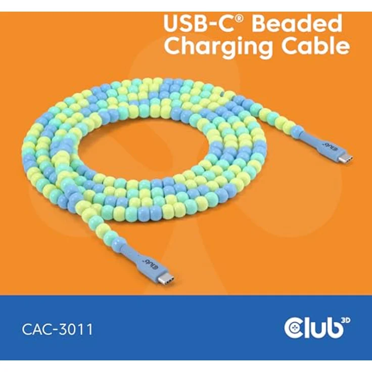 Club 3D CAC-3011 USB-C® Perlenkabel Blau, Datenübertragung bis zu 480Mbps, Leistungsabgabe bis zu 60Watt mit E-Marker-Chip – Bild 2