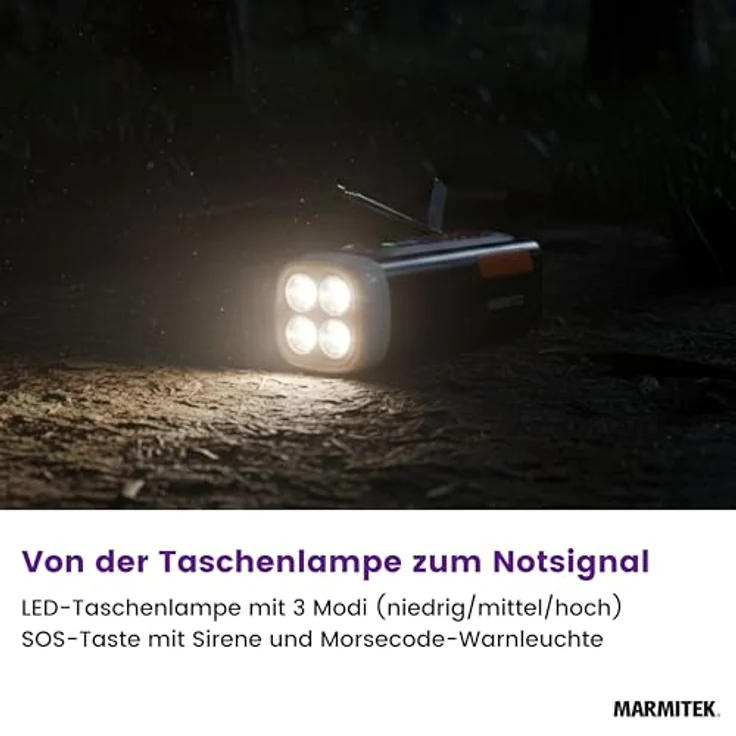 Marmitek RESQ 200, DAB+/FM Radio mit Bluetooth, 4500mAh Akku, Solarpanel, 360° Campinglampe, Schwarz – Bild 3