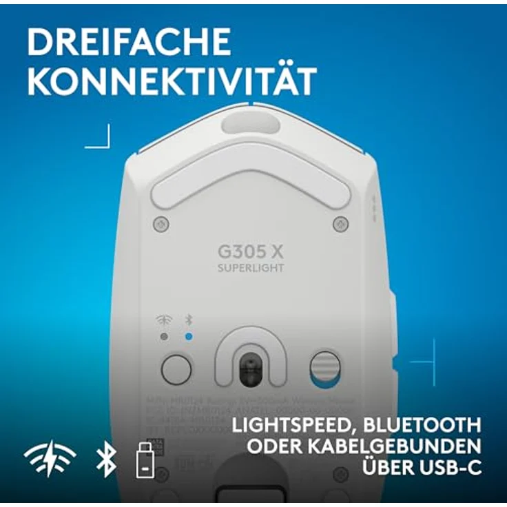 LOGITECH G305 X SUPERLIGHT Gaming-Maus, kabellos, HERO 44K-Sensor, 60 g, weiß, RGB-Beleuchtung – Bild 5