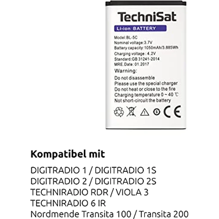 TechniSat Akku zu DIGITRADIO 1, DIGITRADIO 2, TECHNIRADIO RDR, TECHNIRADIO 6 IR, Viola 3, Transita 100/200, wechselbarer Lithium-Ionen-Akku 3.7 V und 1050 mAh, 230 V, 50 Hz, schwarz – Bild 4