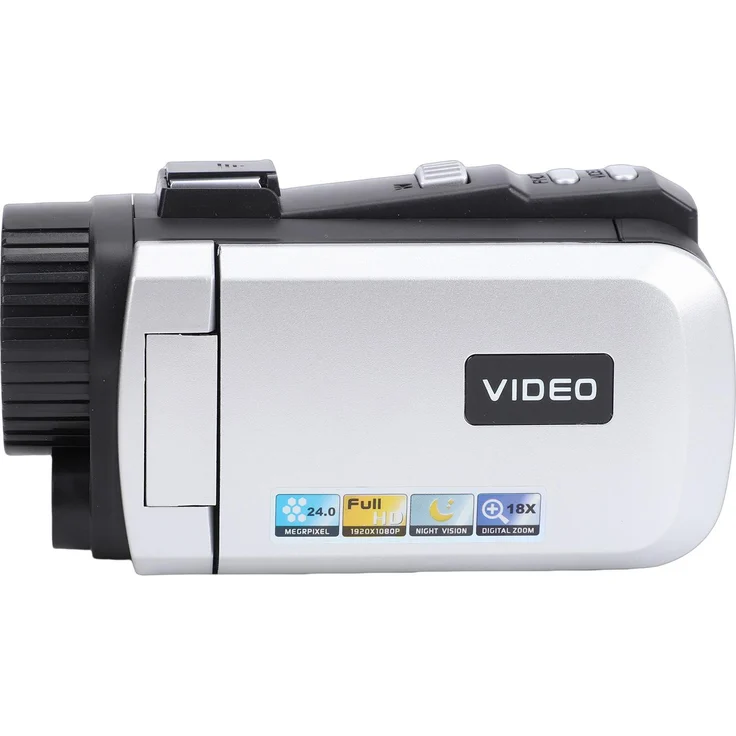 KKmoon 1080P Videokamera Camcorder, 24MP mit 3,0 Zoll drehbarem Bildschirm, 18-fach Digitalzoom und Kompass, silbergrau
