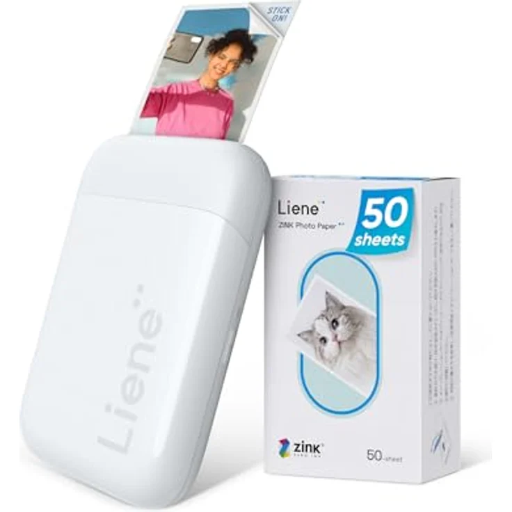 Liene Pearl K100 Mini Fotodrucker für Smartphone, 300DPI, Bluetooth, 50 Blatt Zink-Fotopapier, integrierter Akku, kompatibel mit iOS & Android, tragbar – Bild 1