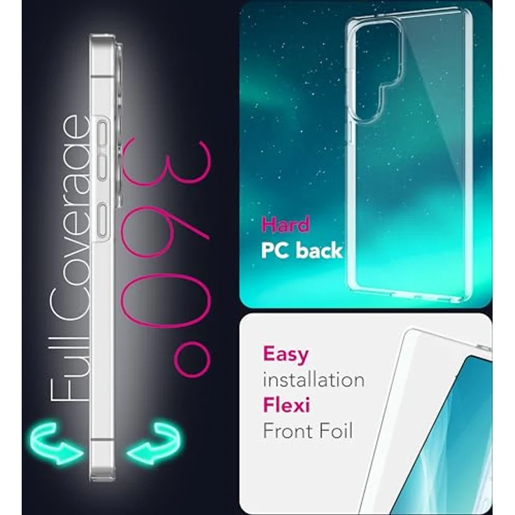 NALIA 360Guard für Samsung Galaxy S25 Ultra, Klare 360° Schutzhülle mit Displayschutz, Anti-Gelb Effekt, Full-Body Komplettschutz, kabellos Ladefähige Hülle. – Bild 2