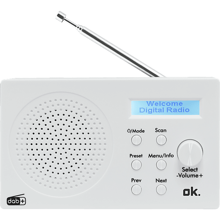 OK. ORD 101 BT-WT-1, Tragbares Digitalradio mit FM, DAB+, Bluetooth, Teleskopantenne und beleuchtetem LED-Display, Weiß