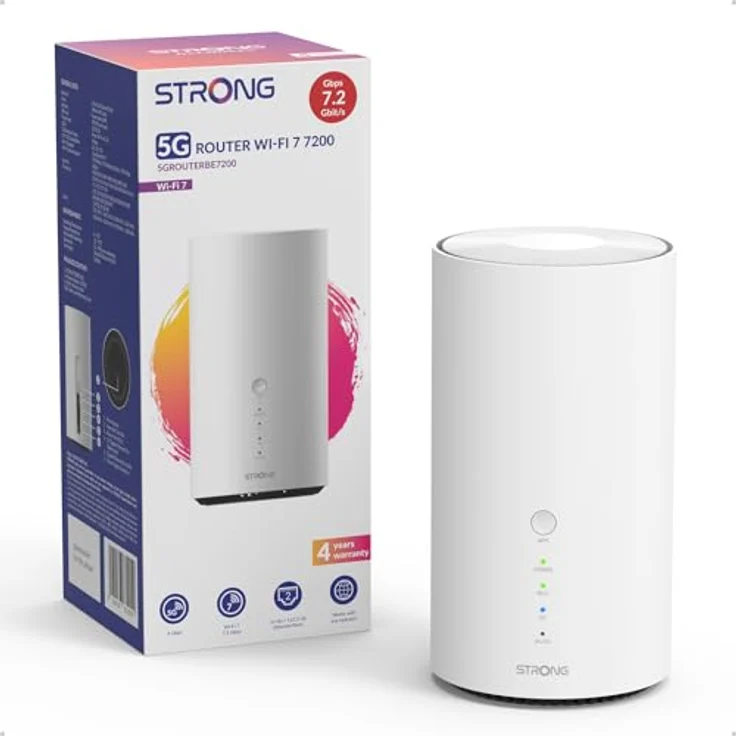 STRONG 5G WLAN Router BE7200, Wi-Fi 7 mit Qualcomm Dragonwing Modem, 7,2 Gbit/s, 2,5 Gbit/s WAN/LAN Port, RJ11 Telefonanschluss, NFC One-Tap, WAN-Failover, weiß – Bild 1