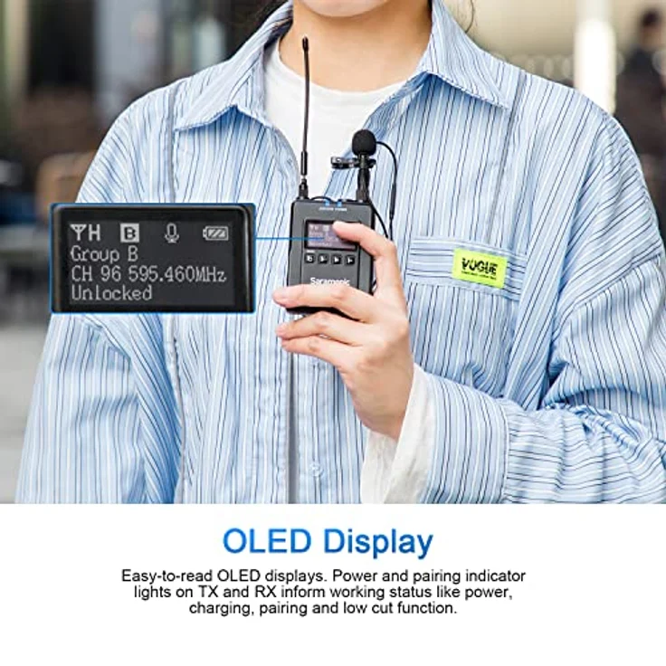 Saramonic UwMic9S Kit1 TX+RX, UHF-Drahtlos-Mikrofonsystem mit abnehmbaren Antennen und OLED-Display, inkl. DK3A Ansteckmikrofon – Bild 9