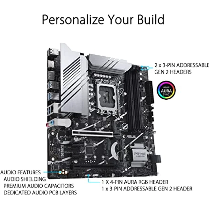 ASUS PRIME Z790M-PLUS Gaming Mainboard (Intel LGA 1700 (mATX, PCIe 5.0, DDR5 Speicher, 3x M.2, Aura Sync) – Bild 4