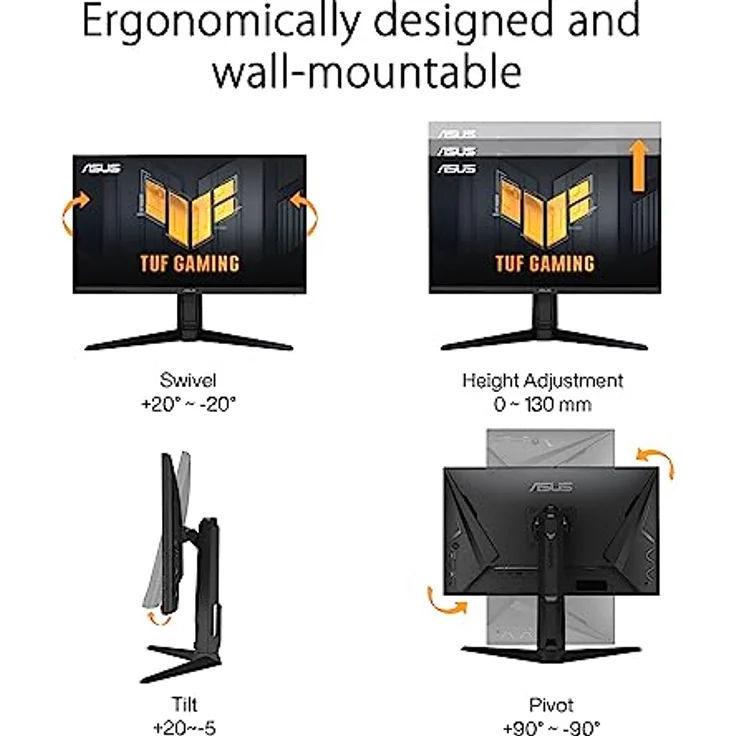 ASUS TUF Gaming VG27AQML1A - 27 Zoll WQHD Monitor - 260 Hz, 1ms GtG, G-Sync, FreeSync, Adaptive Sync, ELMB, GameFast, DisplayHDR 400 - Fast-IPS, ergonomisch, Speaker – Bild 5