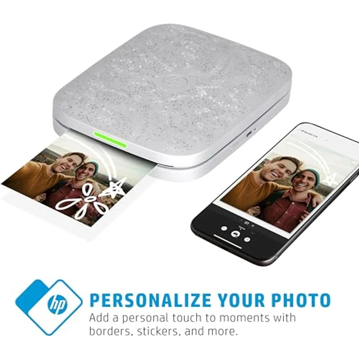 HP Sprocket 3x4" Sofortbilddrucker - Tragbarer, kabelloser Farbdrucker mit Zink-Fotopapier und Kreativ-App, weiß – Bild 4