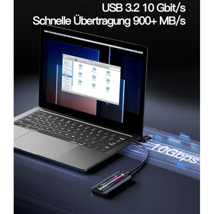 Inateck RGB M.2 NVMe SATA SSD Gehäuse 10 Gbps, USB 3.2 Gen 2 Gehäuse unterstützt UASP Trim für NVME/SATA SSDs 2230/2242/2260/2280(M Key/B+M Key), werkzeuglose Installation (bis zu 4TB), FE2024, Intelligente RGB-Übertragungsanzeige, Aluminiumlegierung (schwarz) – Bild 2
