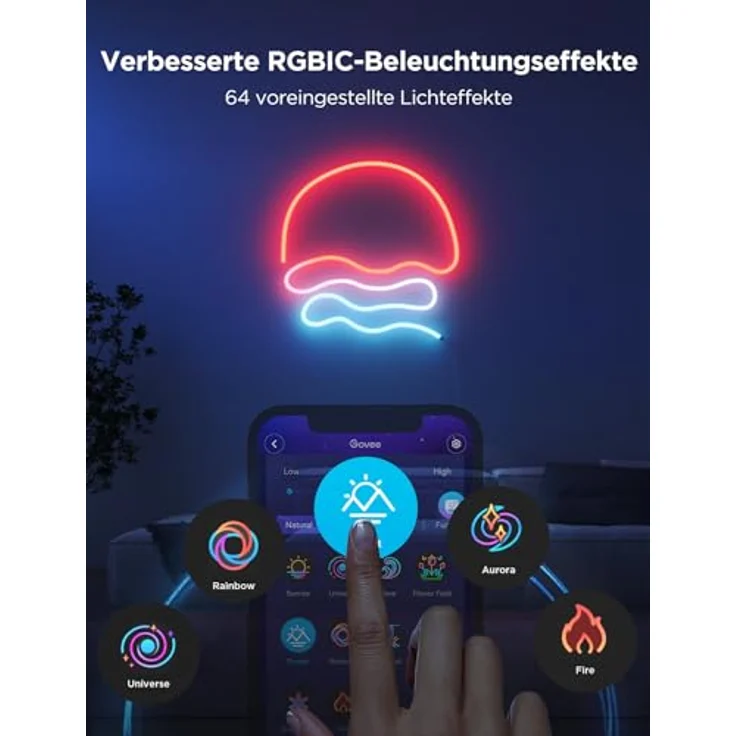 Govee Neon Rope Light 2, RGBIC Neon LED Strip 3m mit Form-Mapping, DIY Design, Funktioniert mit Matter, Alexa & Google Assistant, Neon LED Streifen für Schlafzimmer Gaming Wanddekoration, Weiß – Bild 5