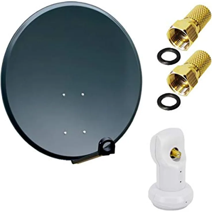 PremiumX PXA60 Satellitenschüssel, 60cm Aluminium mit Single LNB und 2x F-Stecker, wetterfest bis -40°C/+60°C