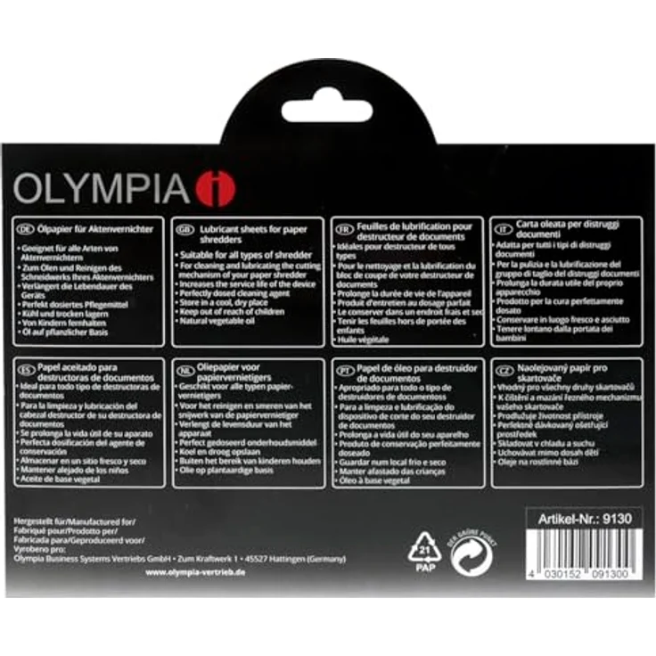 OLYMPIA Ölpapier für Aktenvernichter zum Reinigen und Schmieren des Schneidwerkes - Preisvergleich – Bild 3