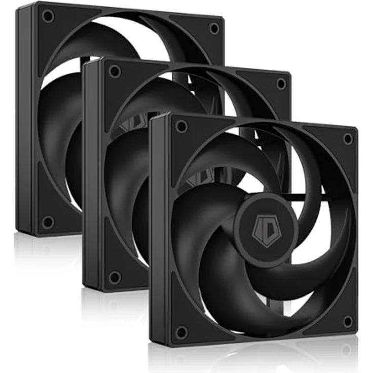 ID-COOLING AS-120-K TRIO 120mm Gehäuselüfter, 3er-Pack, hohe Leistung 58 CFM, geringe Geräuschentwicklung 27,2 dB(A), schwarz – Bild 1