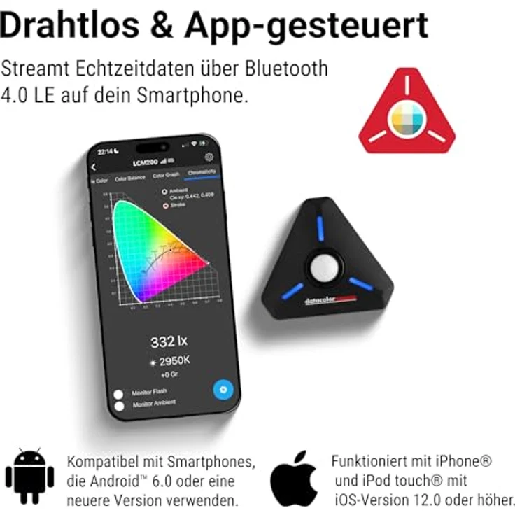Datacolor LightColor Meter, Bluetooth-fähiges Licht- & Farbtemperaturmessgerät für Fotografie und Videoproduktion, präzise Messung von 1.600K–20.000K, tragbar und stoßfest, 40 Stunden Akkudauer – Bild 4