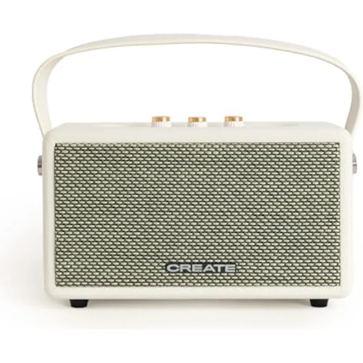 CREATE Retro Lautsprecher, tragbarer Bluetooth-Speaker in Cremeweiß, 40W, bis zu 5 Stunden Akkulaufzeit, USB-AUX-Anschluss, mit Trageschlaufe – Bild 1