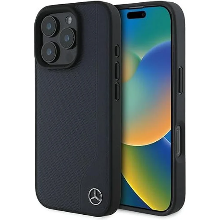 CG MOBILE Mercedes MEHMP16X23RBGVV Hülle für iPhone 16 Pro Max 6.9", Marine MB Wood Imitation Leather, Hardcase aus Holzimitatleder – Bild 1