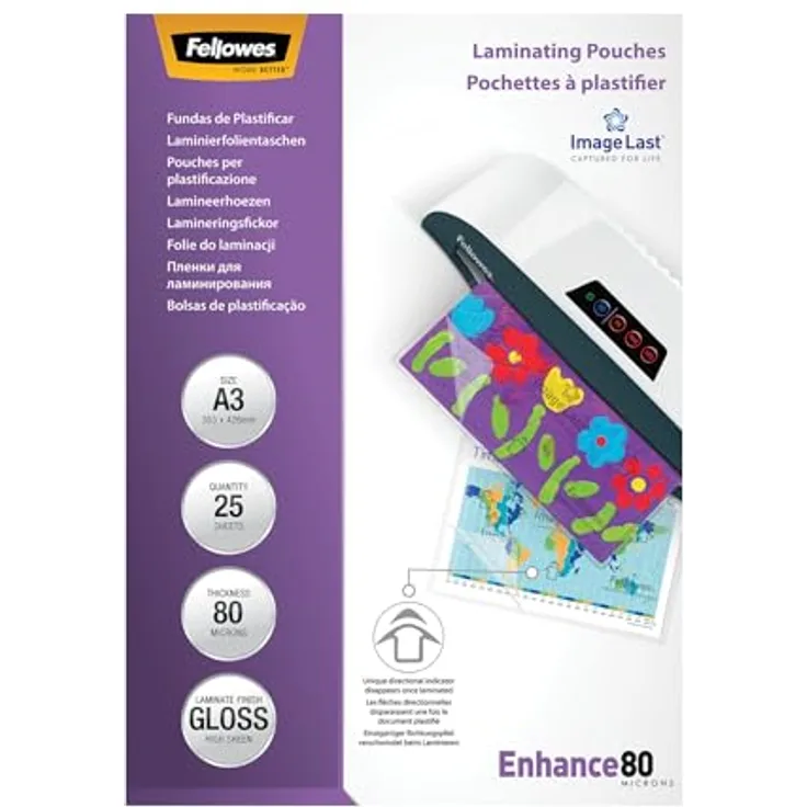 Fellowes Enhance80 ImageLast Laminierfolien, glänzend für A3, 80 micron, 25 St.