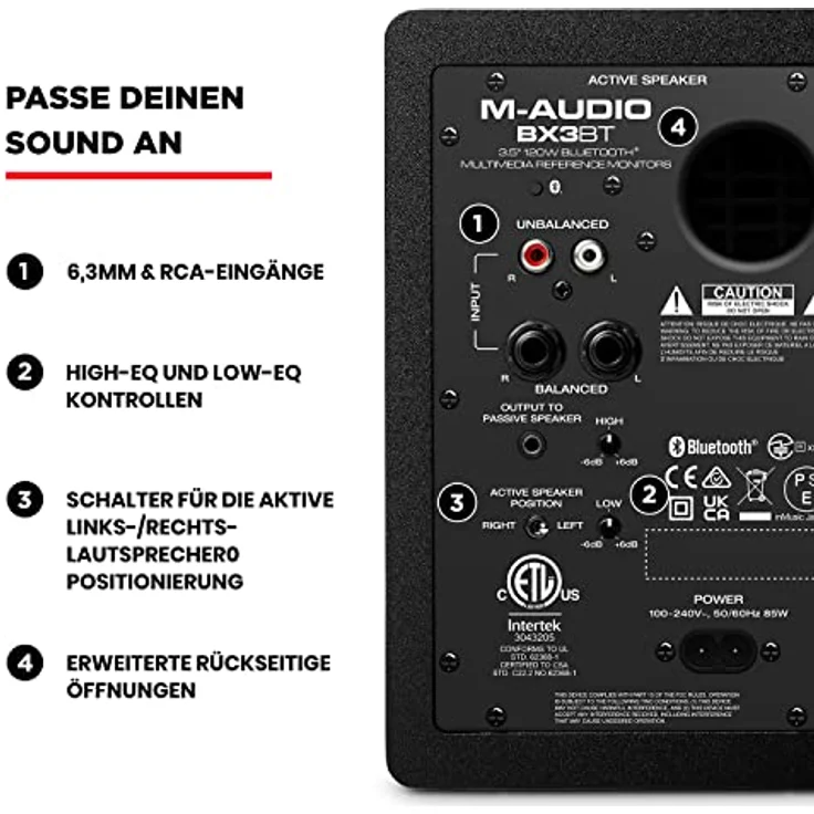M-AUDIO BX3BT, 3.5-Zoll Studio-Monitore mit Bluetooth, 120W Bi-Amp, MDF-Gehäuse, Bassreflex-Design, Paar – Bild 5