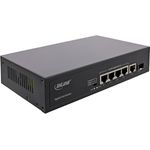 InLine PoE+ Gigabit Netzwerk Switch 5 Port mit 4X PoE+ Ports, 65 Watt, 1x SFP-Port, LWL / Glasfaser, LAN, 1GBit/s, Desktop, lüfterloses Metallgehäuse, schwarz, 32305R