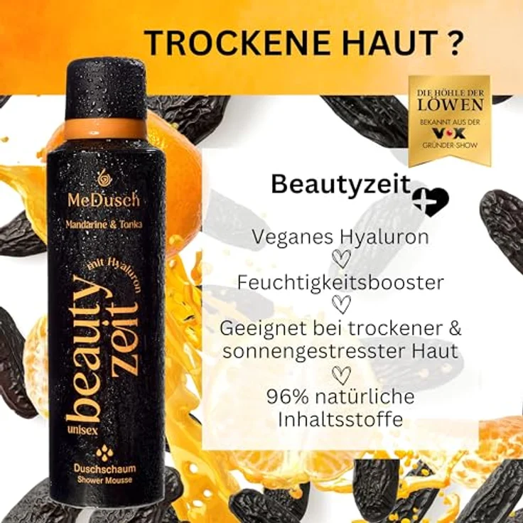 MeDusch Duschschaum Beautyzeit Mandarine & Tonka mit Hyaluron, 3er-Set, Feuchtigkeitsspendend (200 ml, orientalisches Parfüm-Öl, unisex) - Preisvergleich – Bild 2