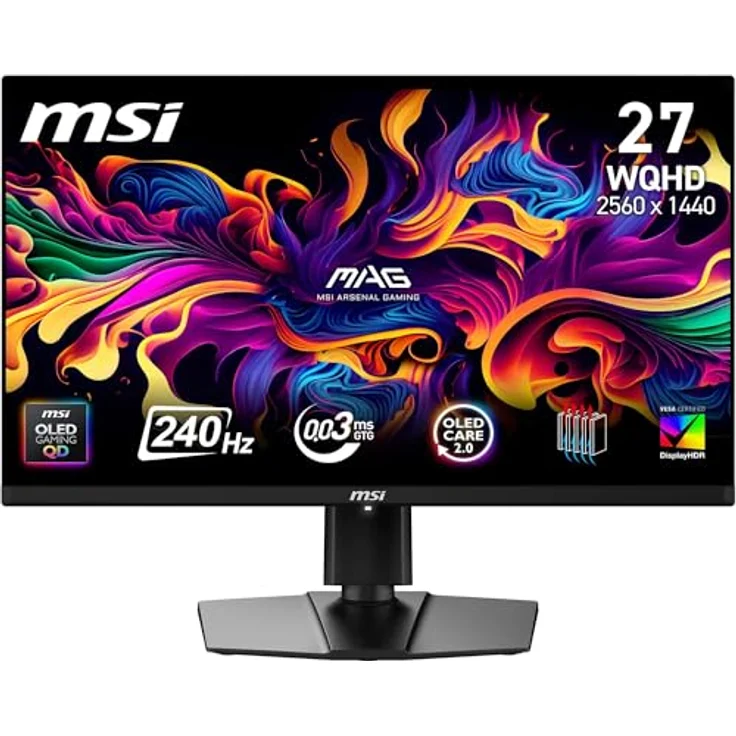 MSI MAG 271QP QD-OLED X24, 26,5 Zoll Gaming Monitor mit 240Hz, 0,03ms Reaktionszeit, WQHD, 99% DCI-P3, DisplayHDR True Black 400, DP 1.4a, HDMI 2.1 – Bild 1