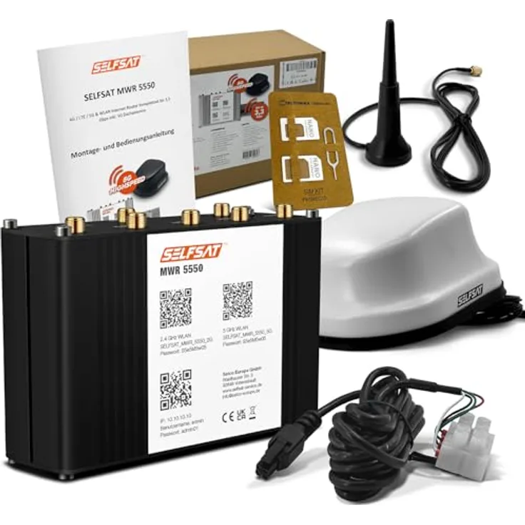 Selfsat MWR 5550, 4G / LTE / 5G & WLAN Internet Router mit 3,3 Mobilfunkantennen, weiß