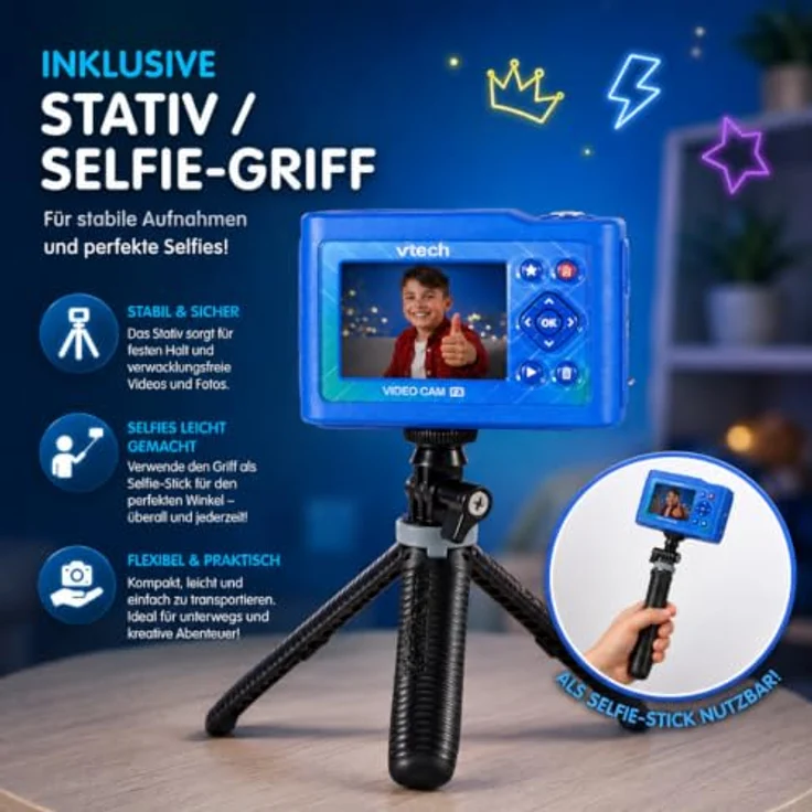 VTech KidiZoom Video Cam FX, HD-Foto- und Videokamera mit Greenscreen, Selfie-Funktion und 256 MB Speicher, blau – Bild 6