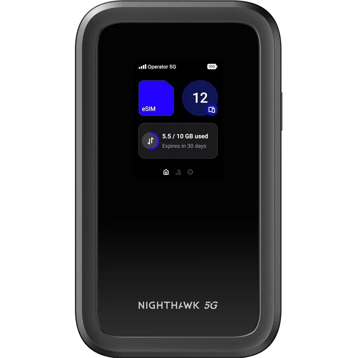 Netgear MH7150 Nighthawk 5G Mobile Hotspot, Dual-Band WLAN Router mit eSIM und integriertem Bildschirm, Schwarz