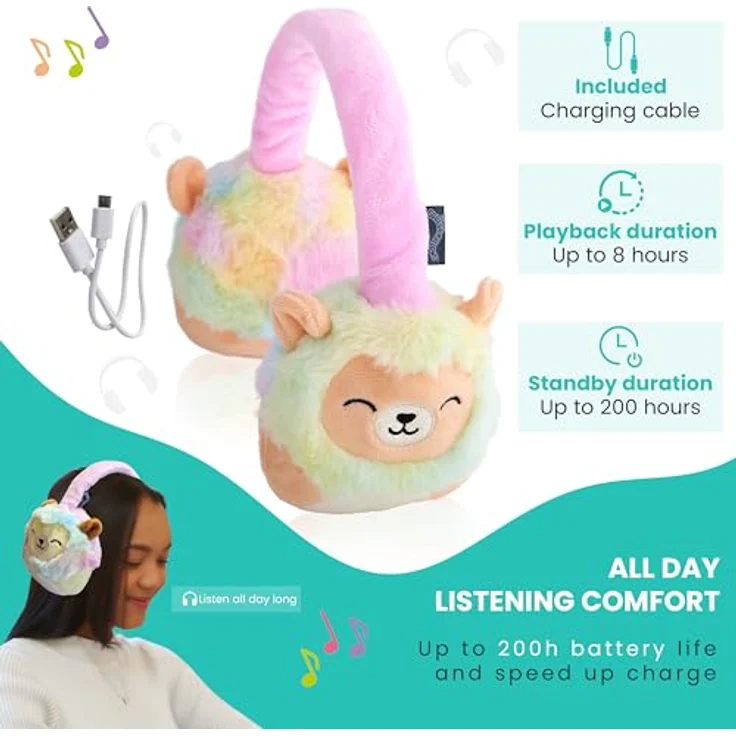 Squishmallows Leonard the Lion, Bluetooth Kopfhörer mit Mikrofon, kabellos, verstellbares Kopfband, bis zu 8 Stunden Akkulaufzeit, plüschig – Bild 7