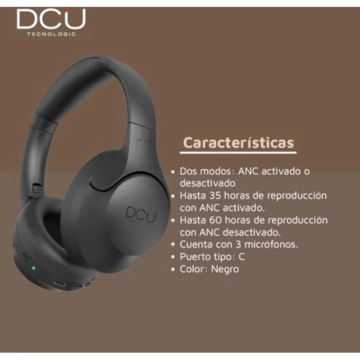 DCU TECNOLOGIC Kabellose Bluetooth-Kopfhörer mit 15 Stunden Akkulaufzeit, USB-C-Aufladung und faltbarem Design, Schwarz – Bild 3