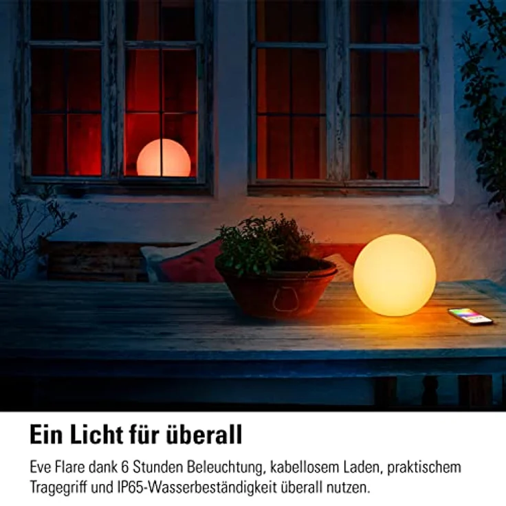 Eve Flare – Tragbare smarte LED-Kugelleuchte, wasserbeständig, weißes & farbiges Licht, 90 lm, Ø 25 cm, dimmbar, Keine Bridge nötig, Bluetooth & Thread, App-Steuerung, Apple HomeKit – Bild 5