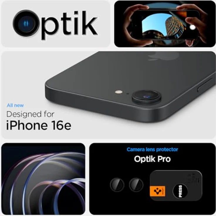 Spigen Glas.tR EZ Fit Optik Pro Kameraschutz für iPhone 16e, 2 Stück, Schwarz, Individuelle Kameraprotektion, Anti-Kratzer, 9H Härte Folie – Bild 2
