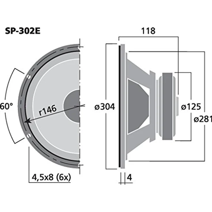 MONACOR SP-302E Hi-Fi Tiefmitteltöner, kompakter Bass-Speaker in Zweiwege-Konstruktion, ideal geeignet für den Einbau in eine Boden- oder Standbox, in Schwarz, 304mm – Bild 2