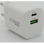 Technaxx 30W Dual Port Schnellladegerät TX-198 für Handy & Geräte - Netzstecker für Ladekabel - 1xUSB-C, 1xUSB-A Schnellladegerät, Intelligente Ladeüberwachung, GS-geprüft, 6 mal schneller als üblich