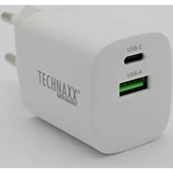 Technaxx 30W Dual Port Schnellladegerät TX-198 für Handy & Geräte - Netzstecker für Ladekabel - 1xUSB-C, 1xUSB-A Schnellladegerät, Intelligente Ladeüberwachung, GS-geprüft, 6 mal schneller als üblich