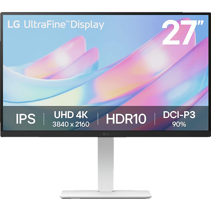 LG 27US550-W, 27 Zoll UHD 4K Monitor mit 5 ms Reaktionszeit, IPS-Display, 300 cd/m², HDR10 und verstellbarem Standfuß, weiß