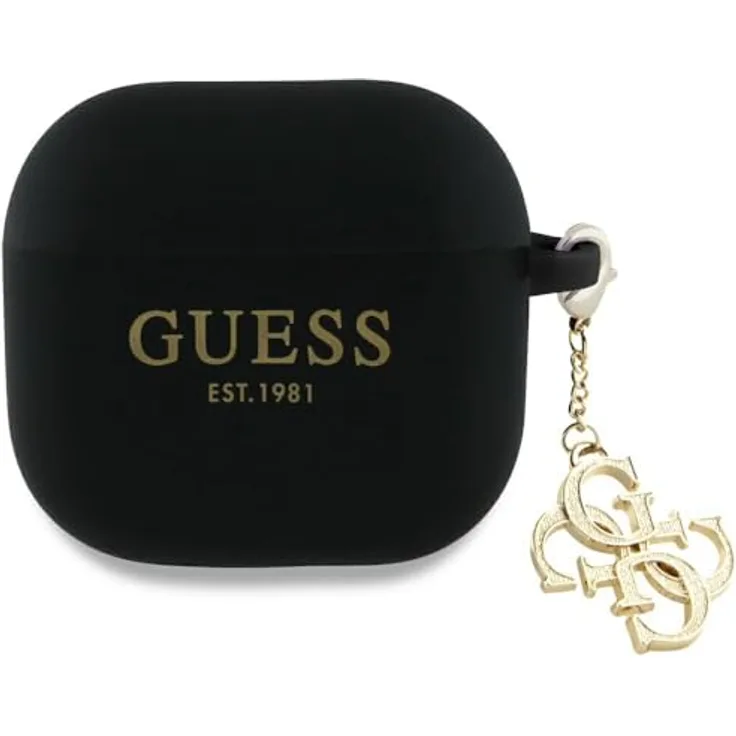 CG MOBILE Fall CG MOBILE Guess Silikon 4G Charm für AirPods 4, Schwarzer Silikonanhänger mit stoßfestem Schutz und einzigartigem Design