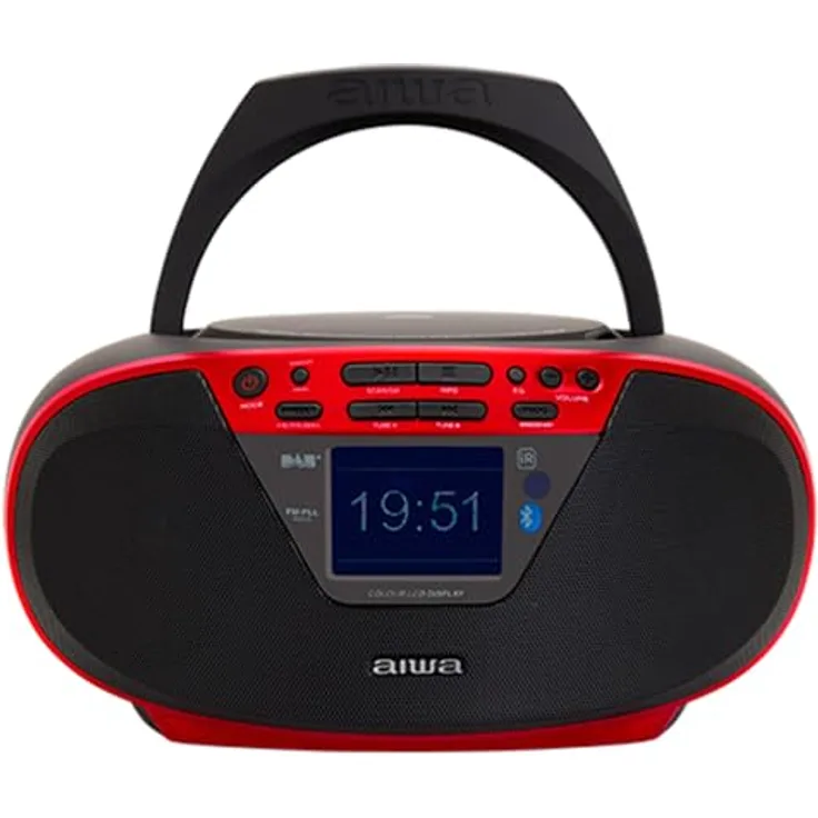 Aiwa BBTU-500DAB/RD, tragbares DAB+ CD-Radio mit 6,1 cm Farbdisplay, Bluetooth 5.0, USB und rotem Gehäuse